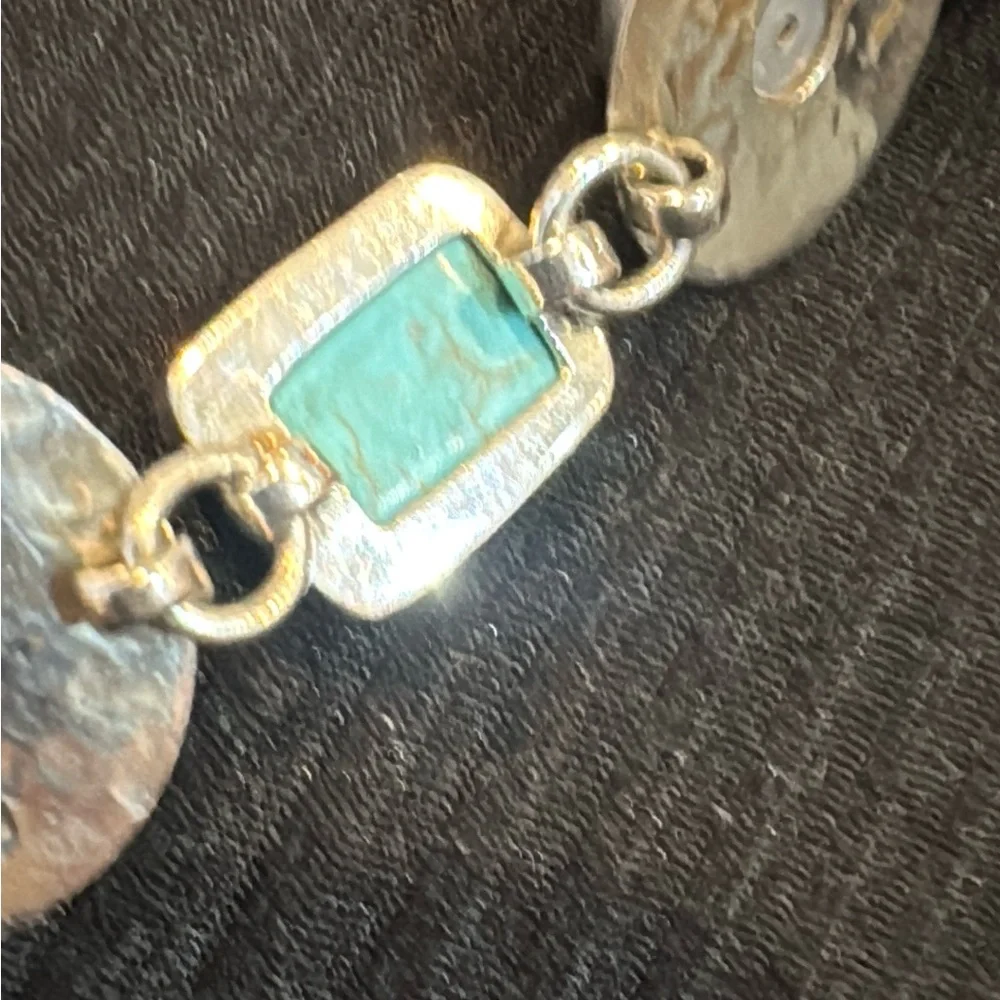 Sterling Silver .925 chunky turquoise Pearl bracelet Toggle by C‎ & Rose
